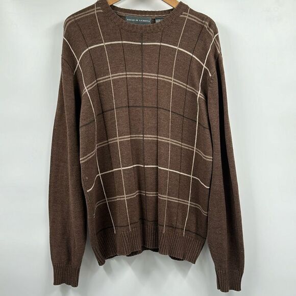 Oscar de la Renta Brown Striped Crewneck Sweater Large - Picture 1 of 6